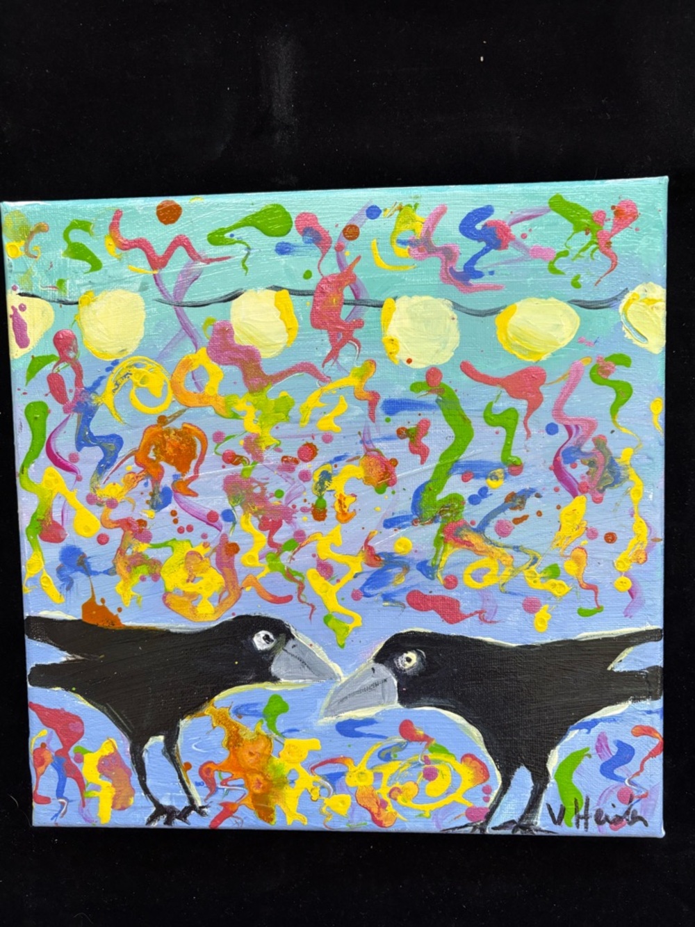 Crows Dancing In The Moonlight AnAcrylic  Original Painting 10”x10”On Canvas